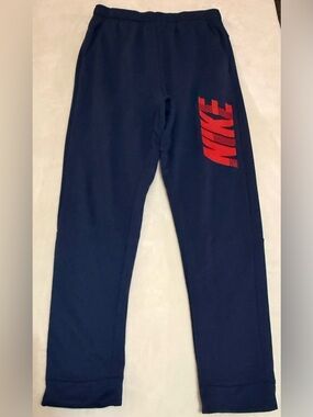 Nike Boys Navy Sweatpants with Red Side Logo